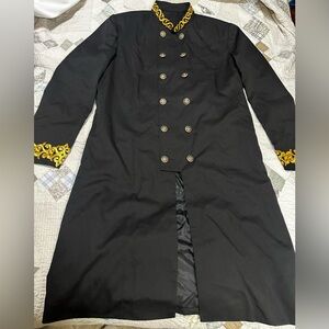 Men's Black Double-Breasted Coat with Gold Accents